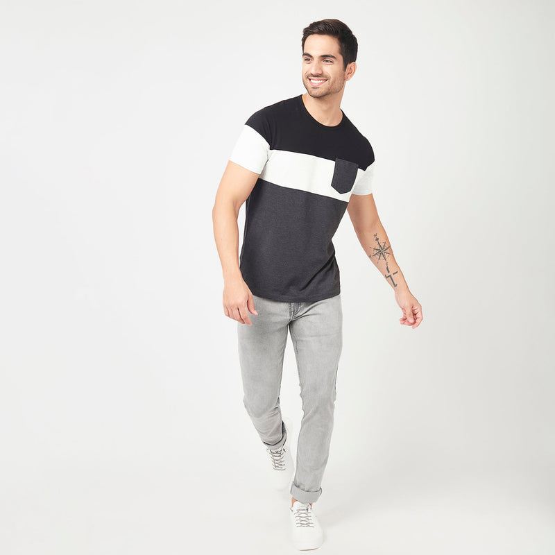 Men Wearing Regular Fit Striped T-Shirt