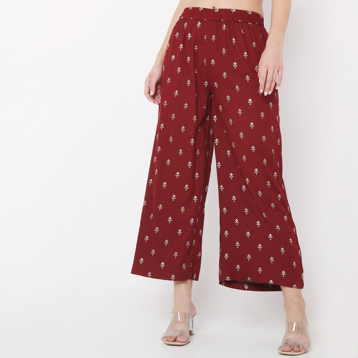 Flare Fit Printed Mid Rise Palazzos