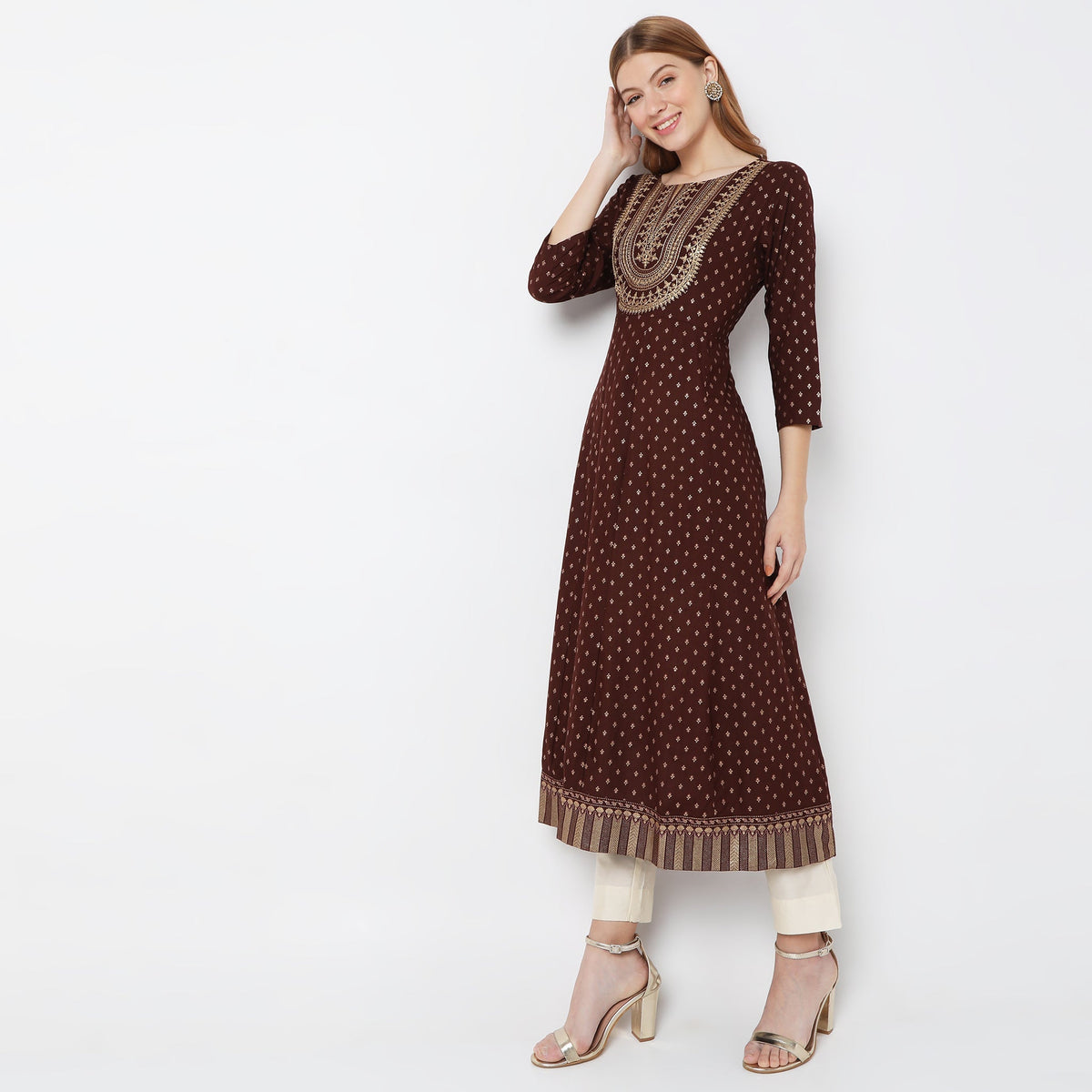 Flare Fit Embroidered Kurta