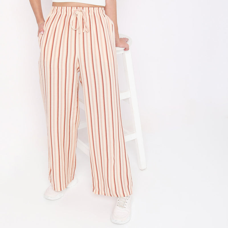 Women Wearing Regular Fit Striped Mid Rise Palazzo