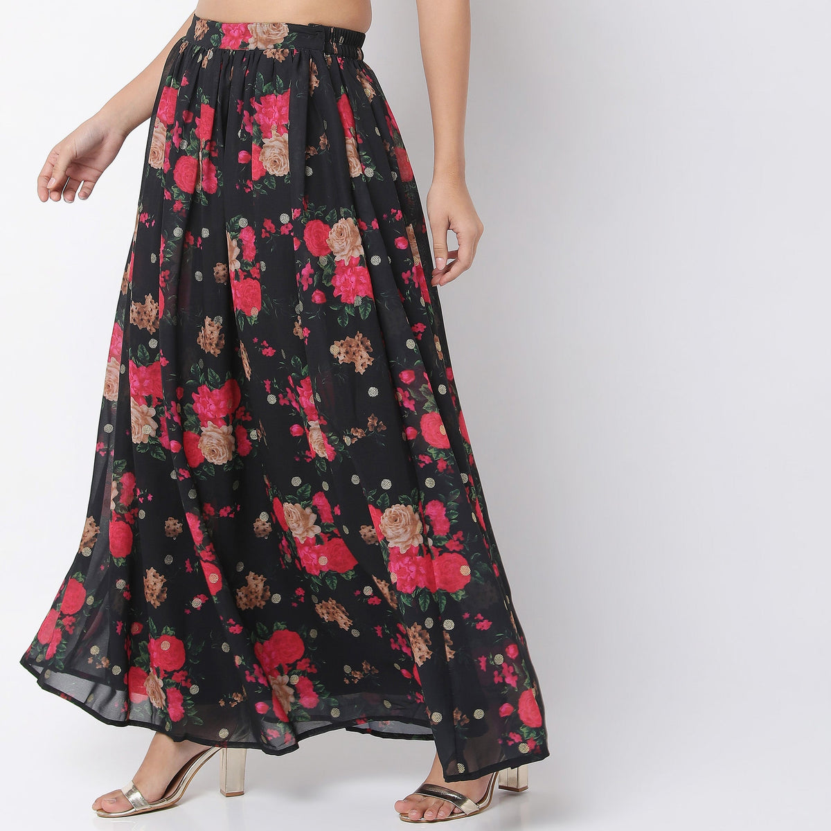 Flare Fit Floral Mid Rise Skirts