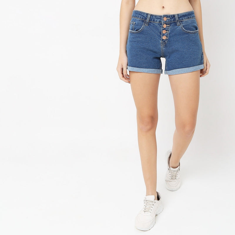 Regular Fit Solid Shorts