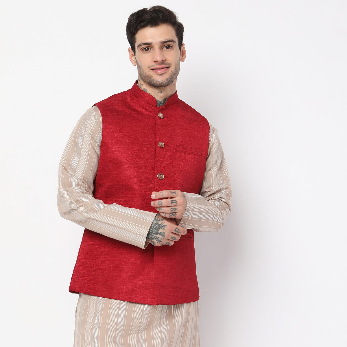 Regular Fit Solid Ethnic Jacket