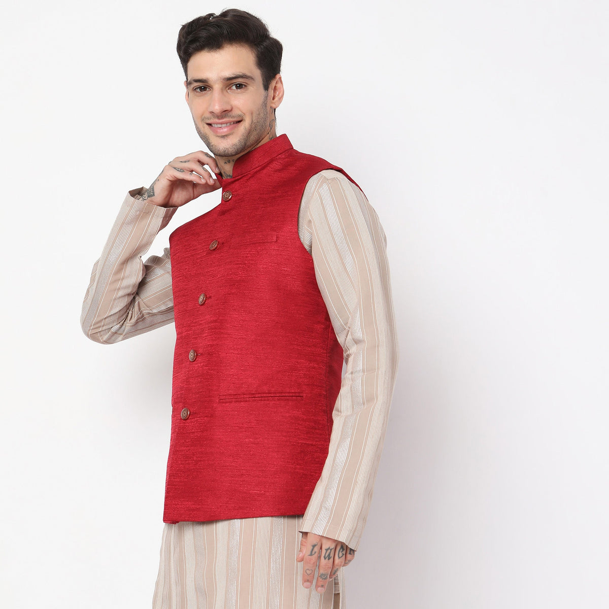 Regular Fit Solid Ethnic Jacket