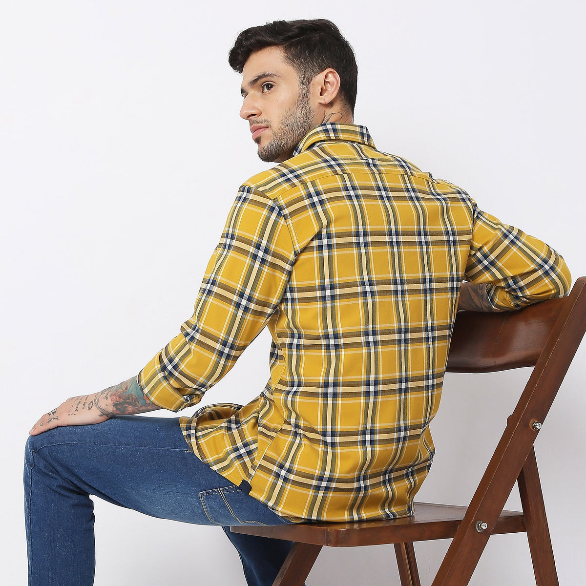 Men Wearing Regular Fit Checkered Shirt