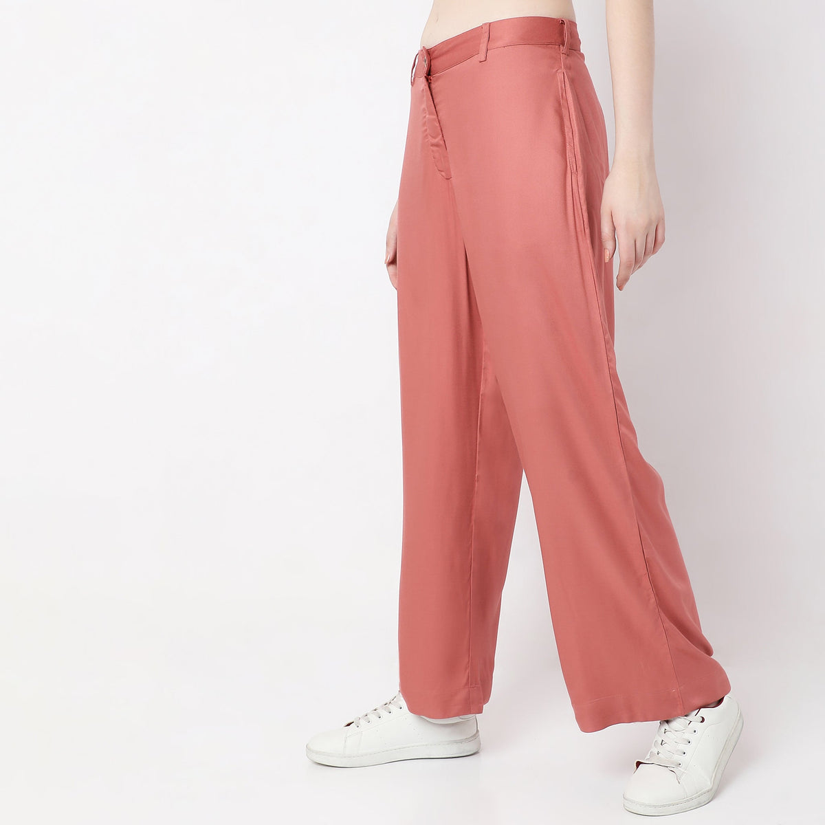 Regular Fit Solid Mid Rise Trousers