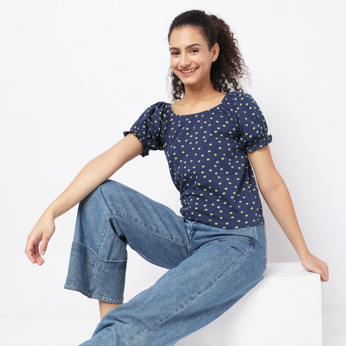 Regular Fit Polka Dot Top