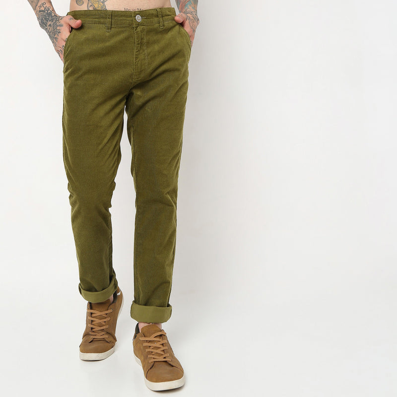 Slim Fit Solid Mid Rise Trousers