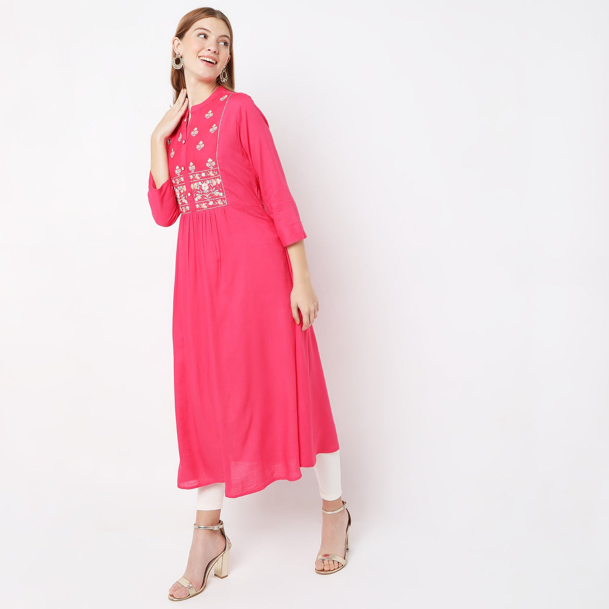 Flare Fit Embroidered Kurta