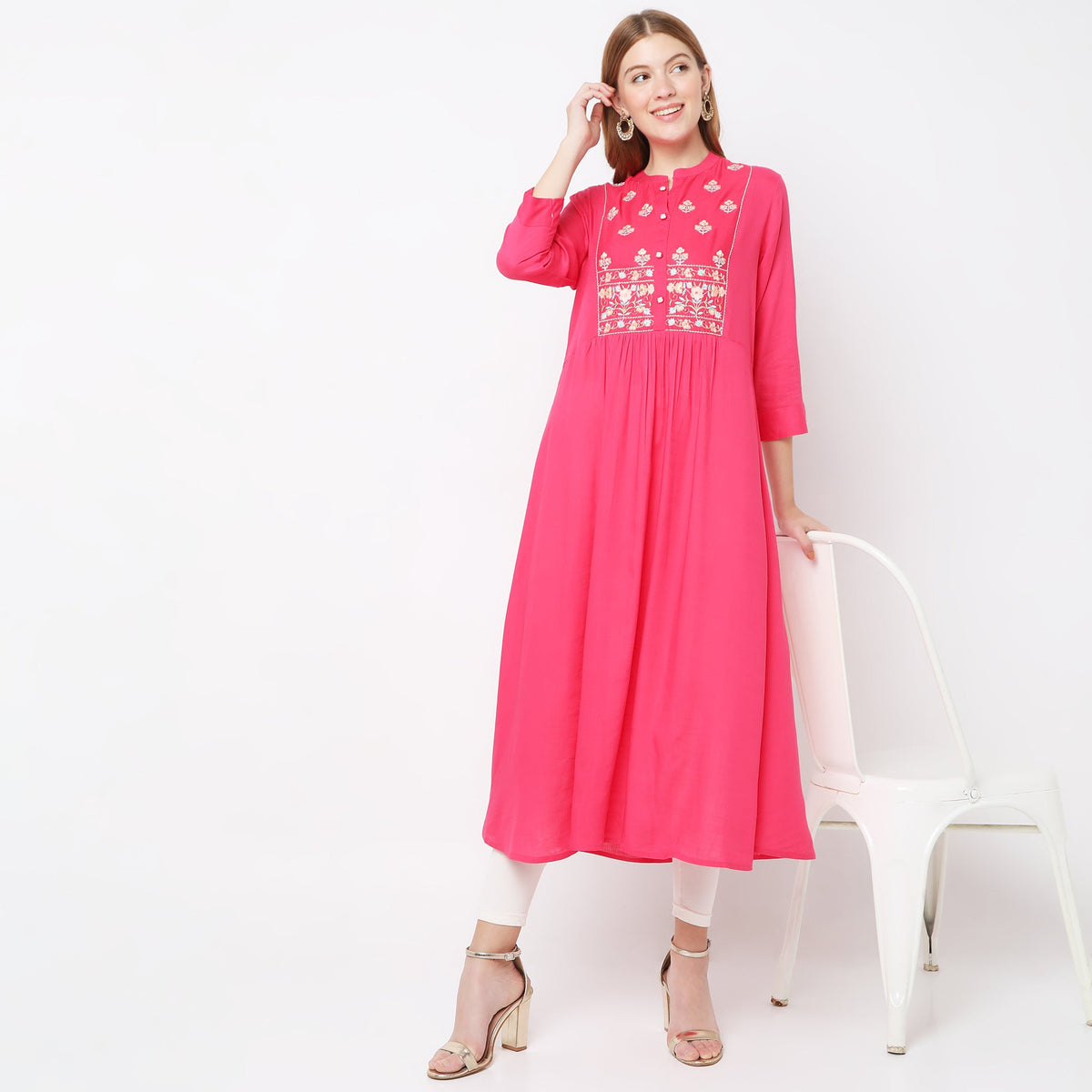 Flare Fit Embroidered Kurta