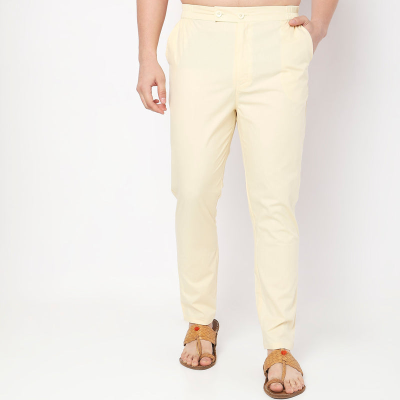 Slim Fit Solid Mid Rise Trousers