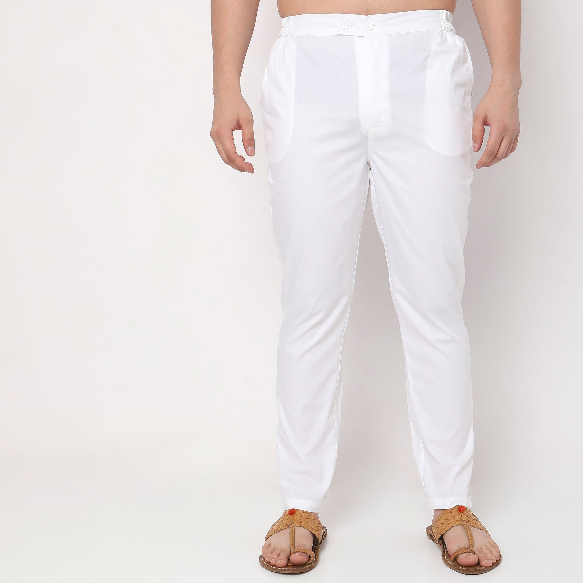 Slim Fit Solid Mid Rise Trousers