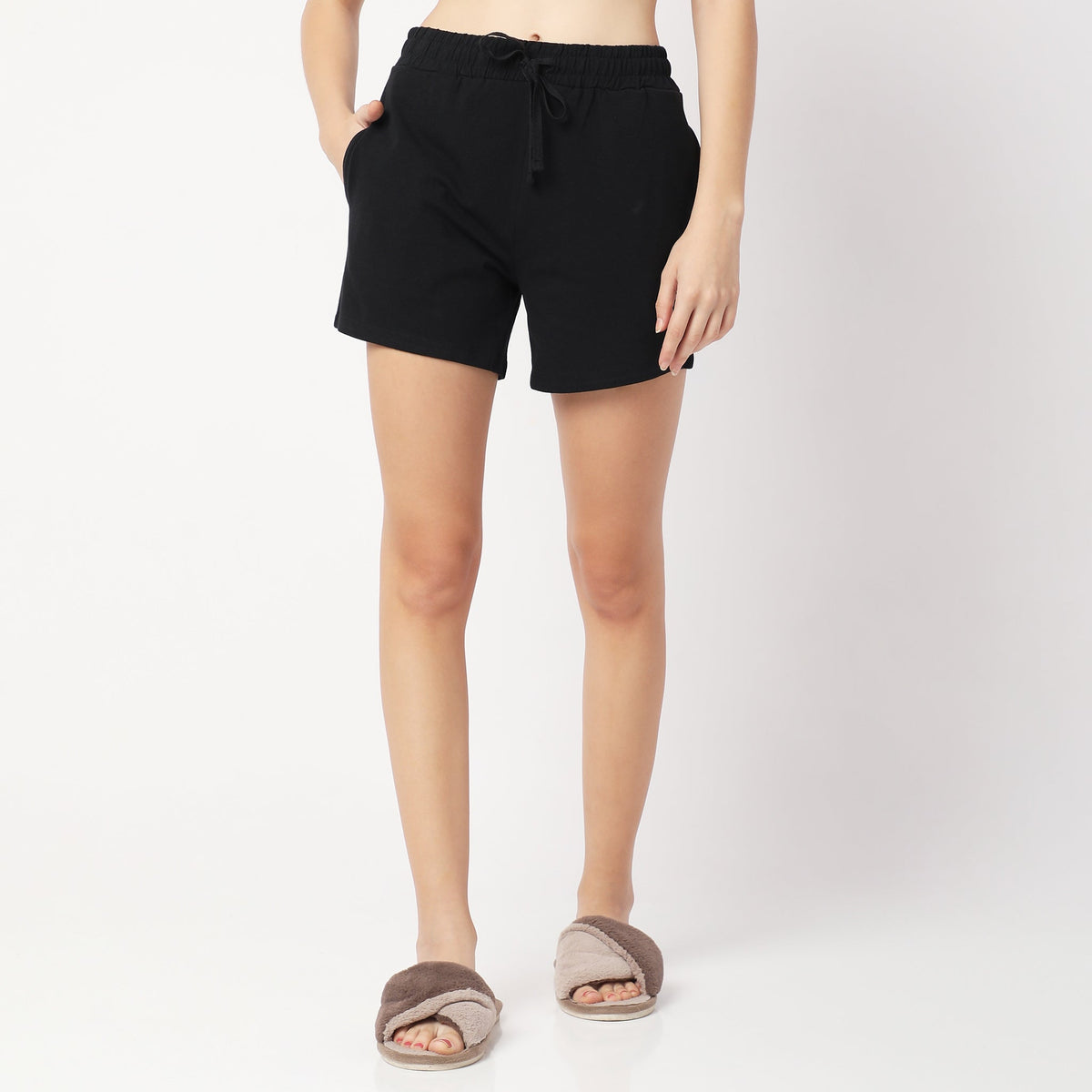 Regular Fit Solid Mid Rise Shorts