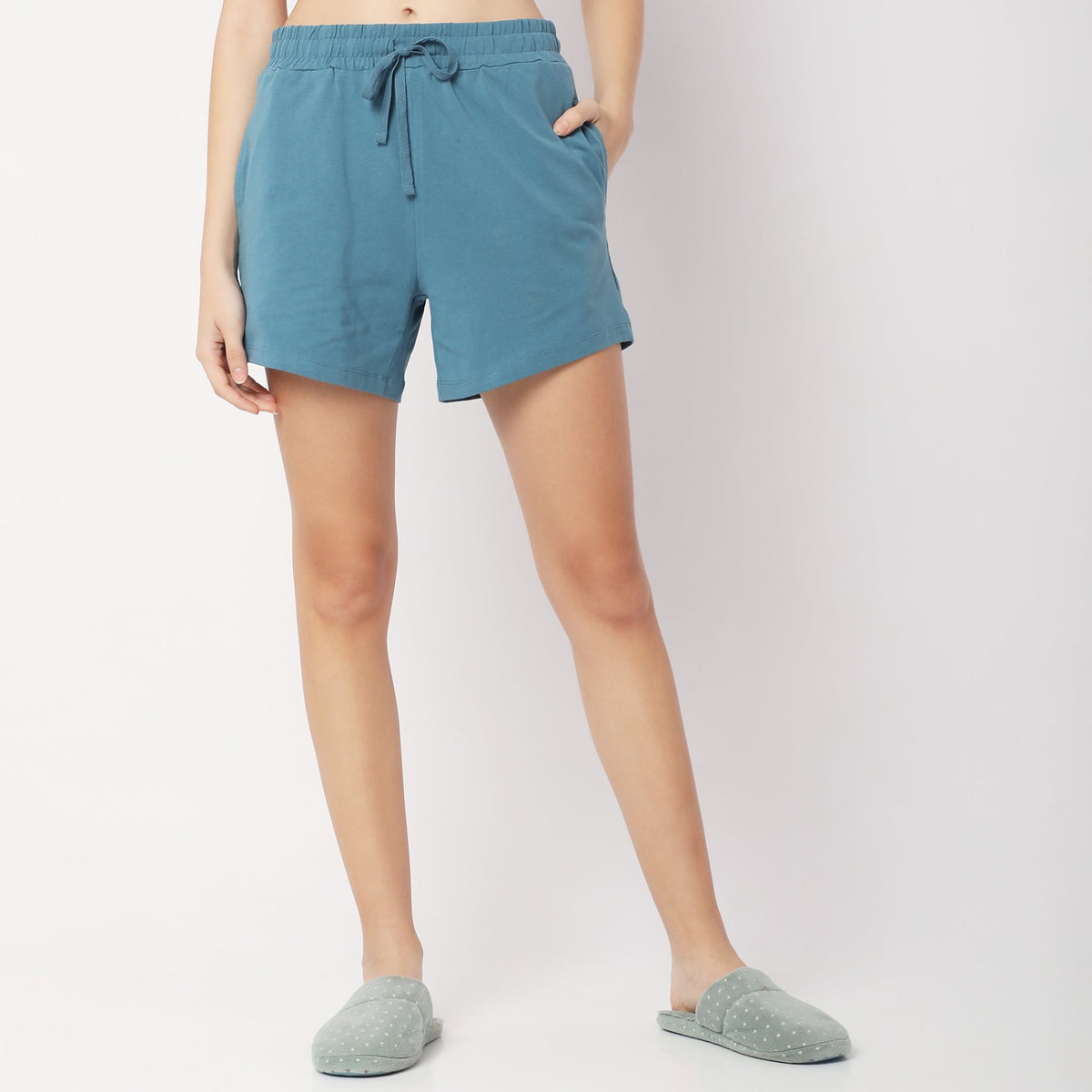 Regular Fit Solid Mid Rise Shorts