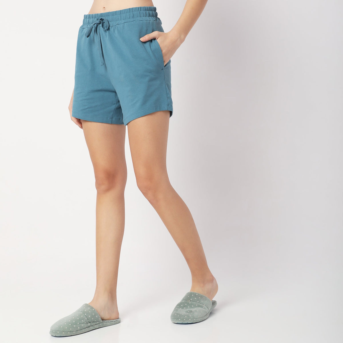 Regular Fit Solid Mid Rise Shorts