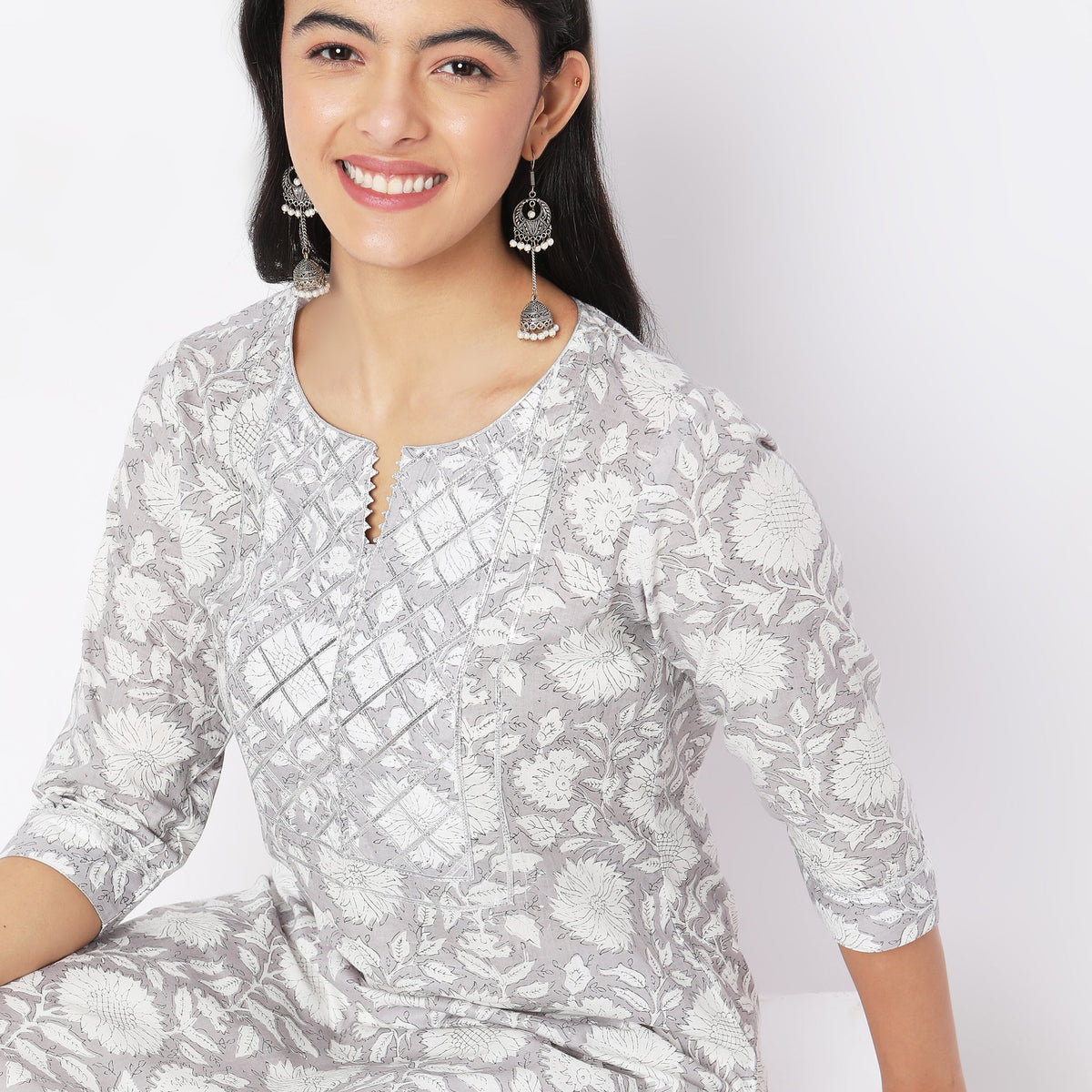 Straight Fit Floral Kurta