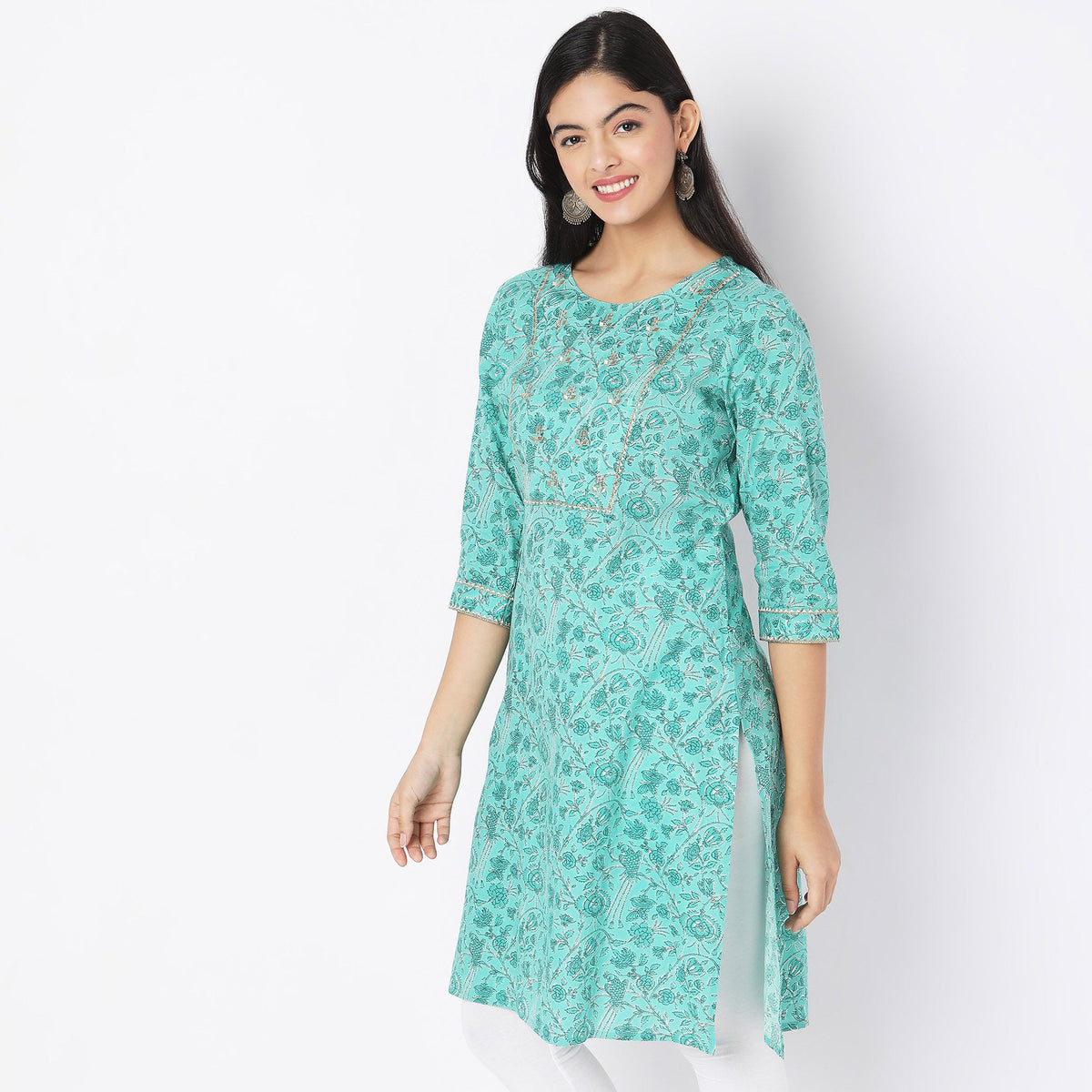 Straight Fit Floral Kurta