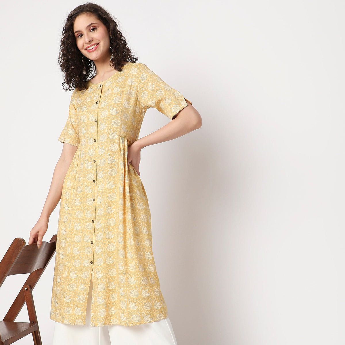 Women Wearing Flare Fit Printed Kurta