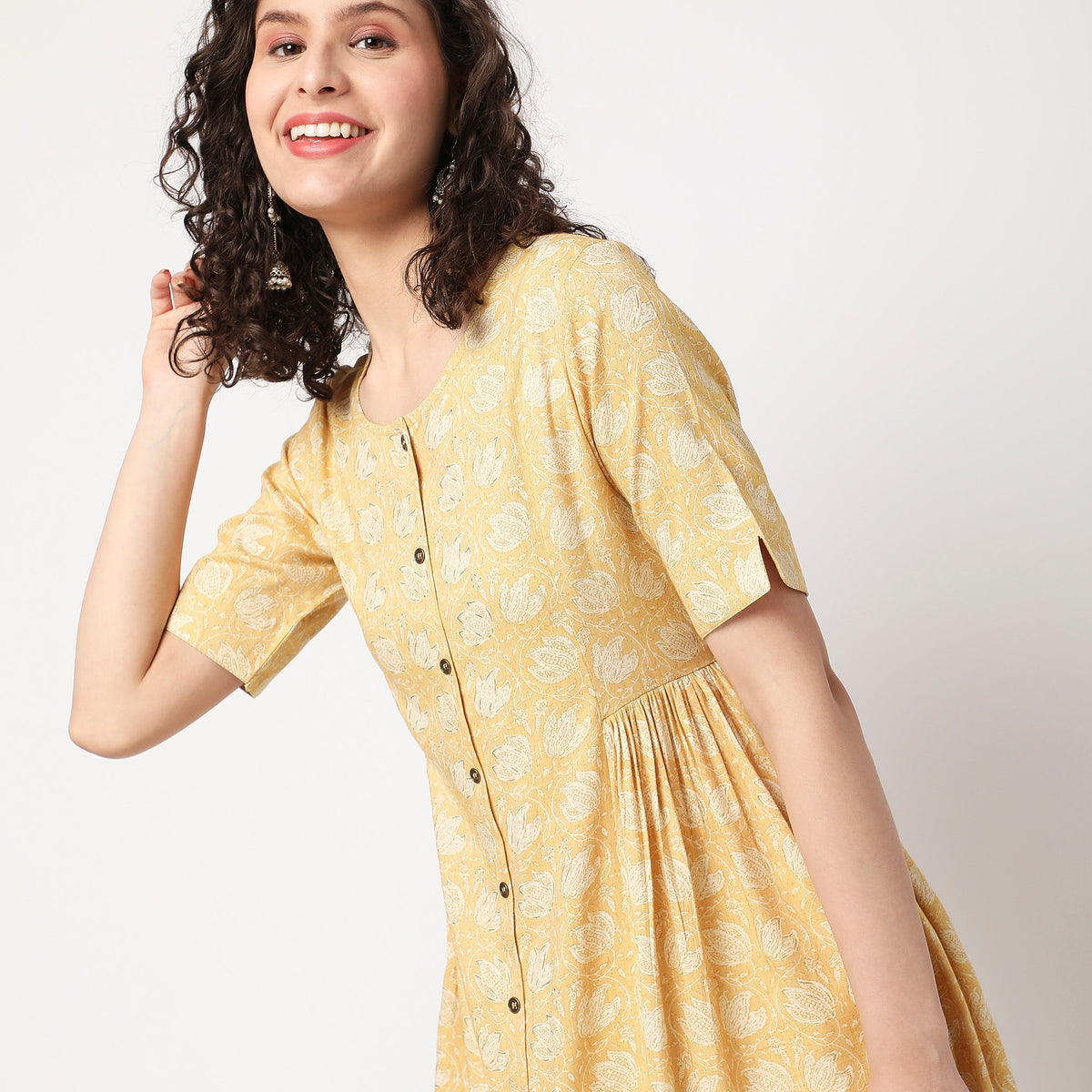 Women Wearing Flare Fit Printed Kurta