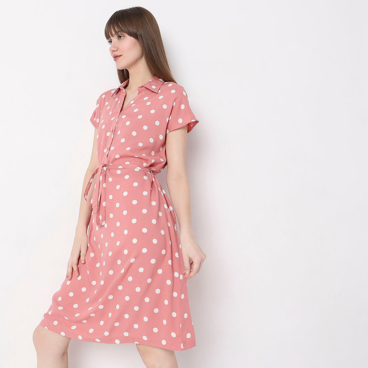 Women Wearing Regular Fit Polka Dot Dress