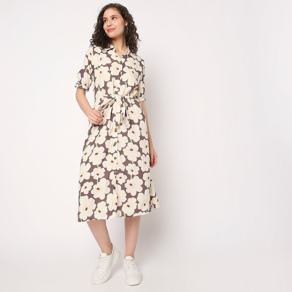 Women Wearing Flare Fit Floral Dress