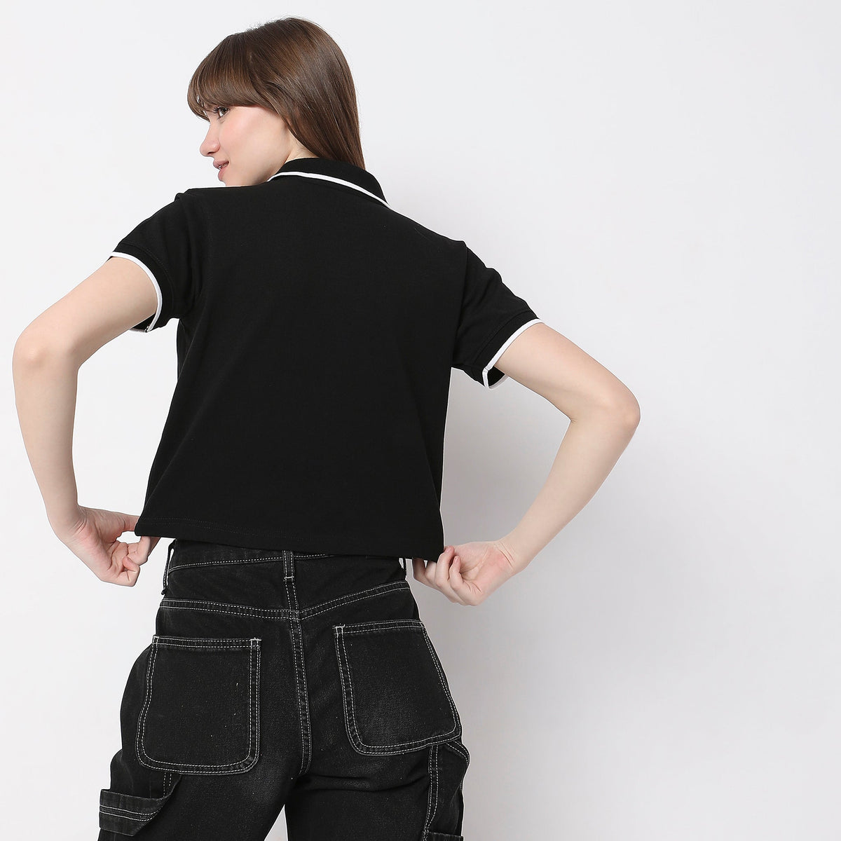 Women Wearing Regular Fit Solid T-Shirt