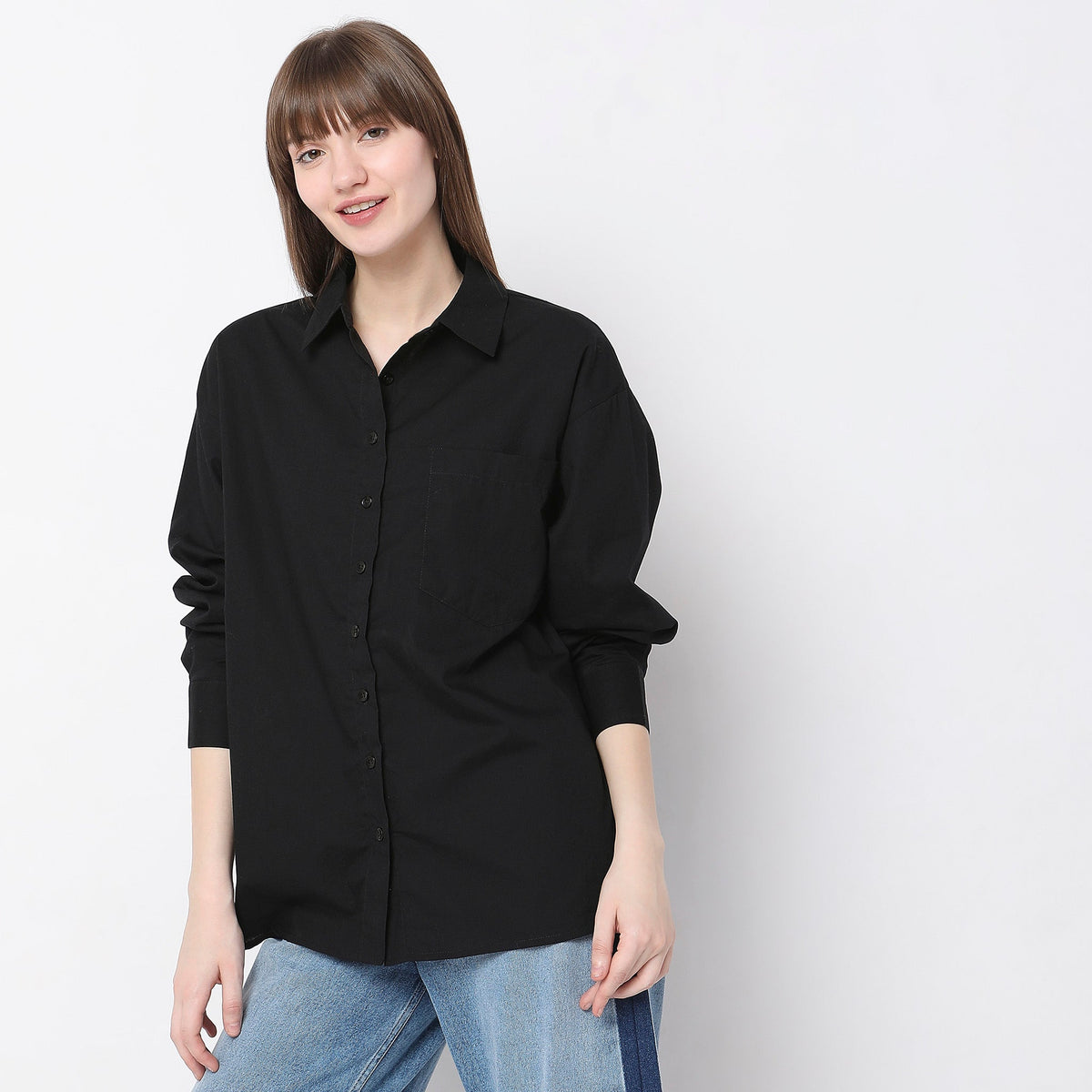 Women Wearing Regular Fit Solid Shirt