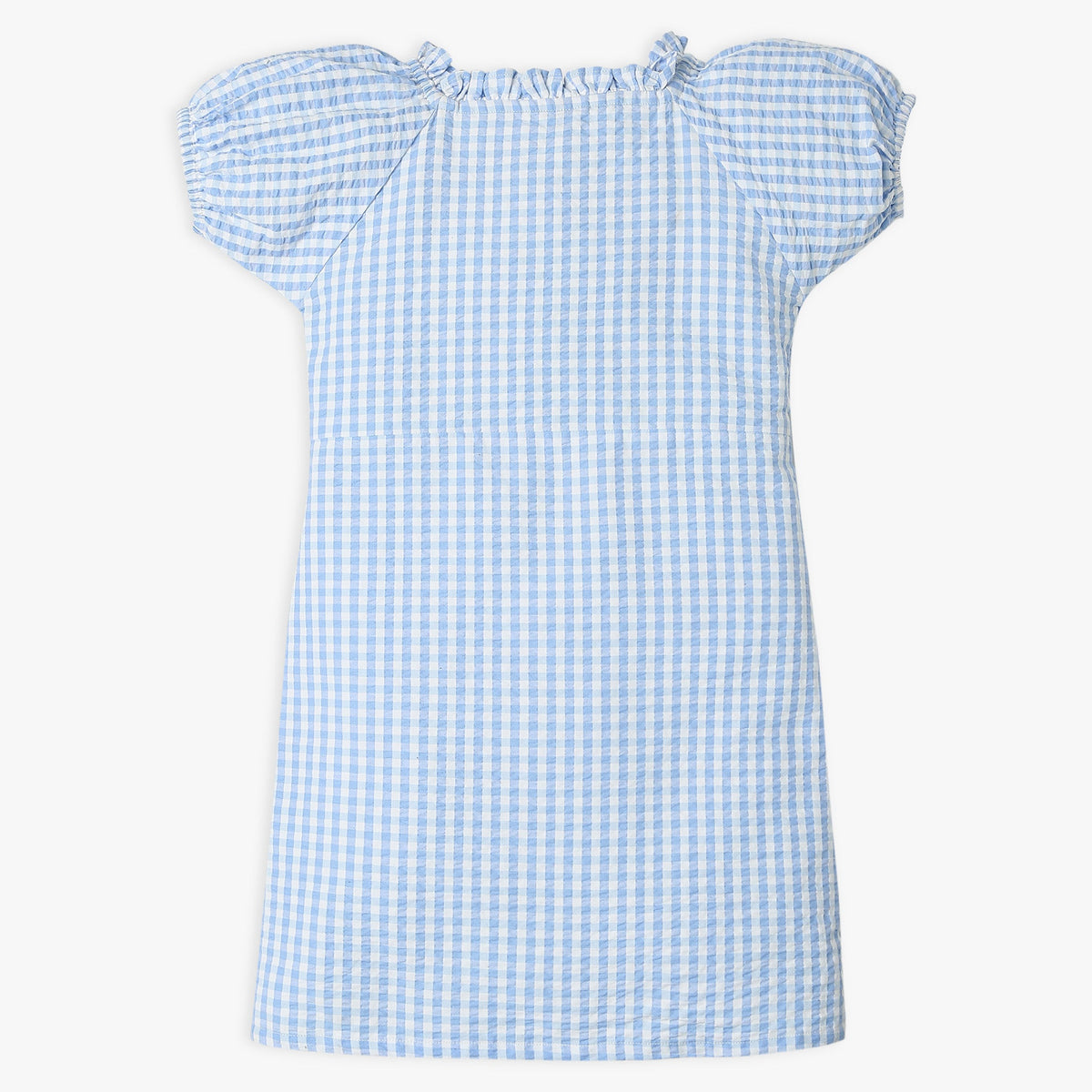 Girl Wearing Girl's Regular Fit Checkered Frock