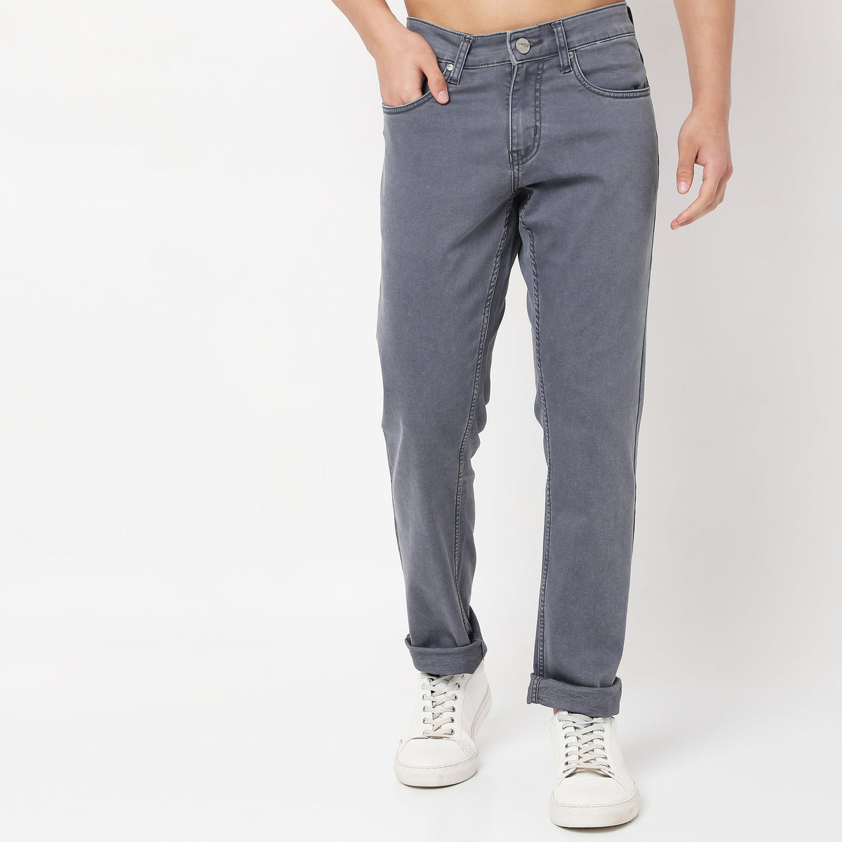 Straight Fit Solid Mid Rise Jeans