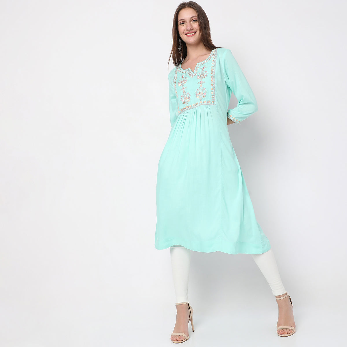 Flare Fit Embroidered Kurta