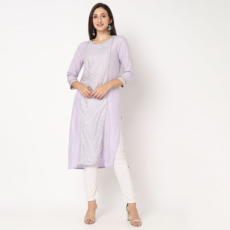 Women Wearing Straight Fit Embroidered Kurta