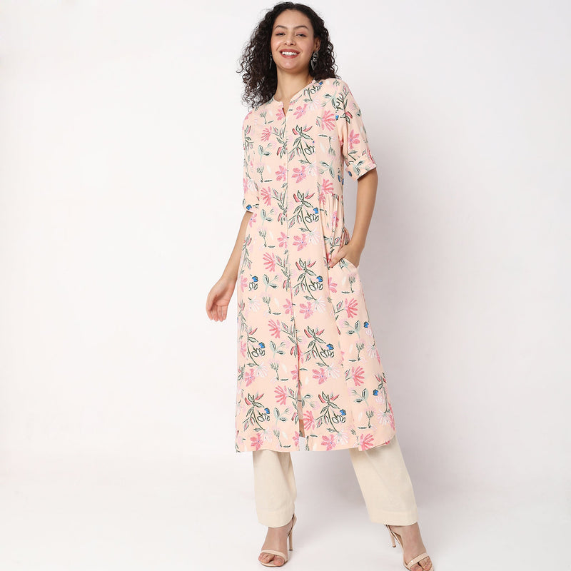 Women Wearing Flare Fit Printed Kurta