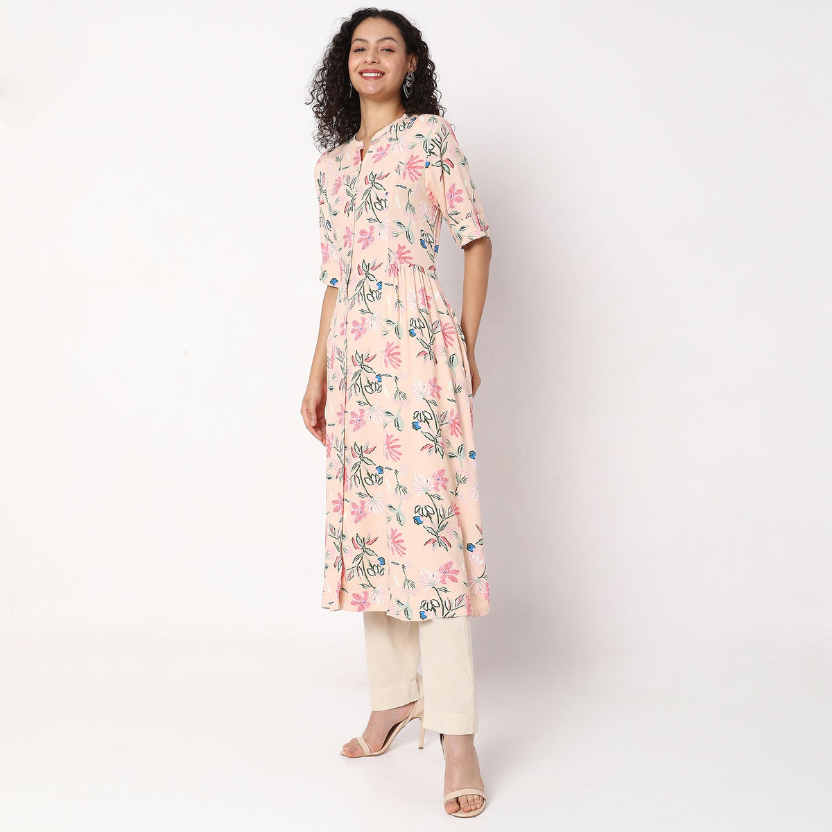 Women Wearing Flare Fit Printed Kurta