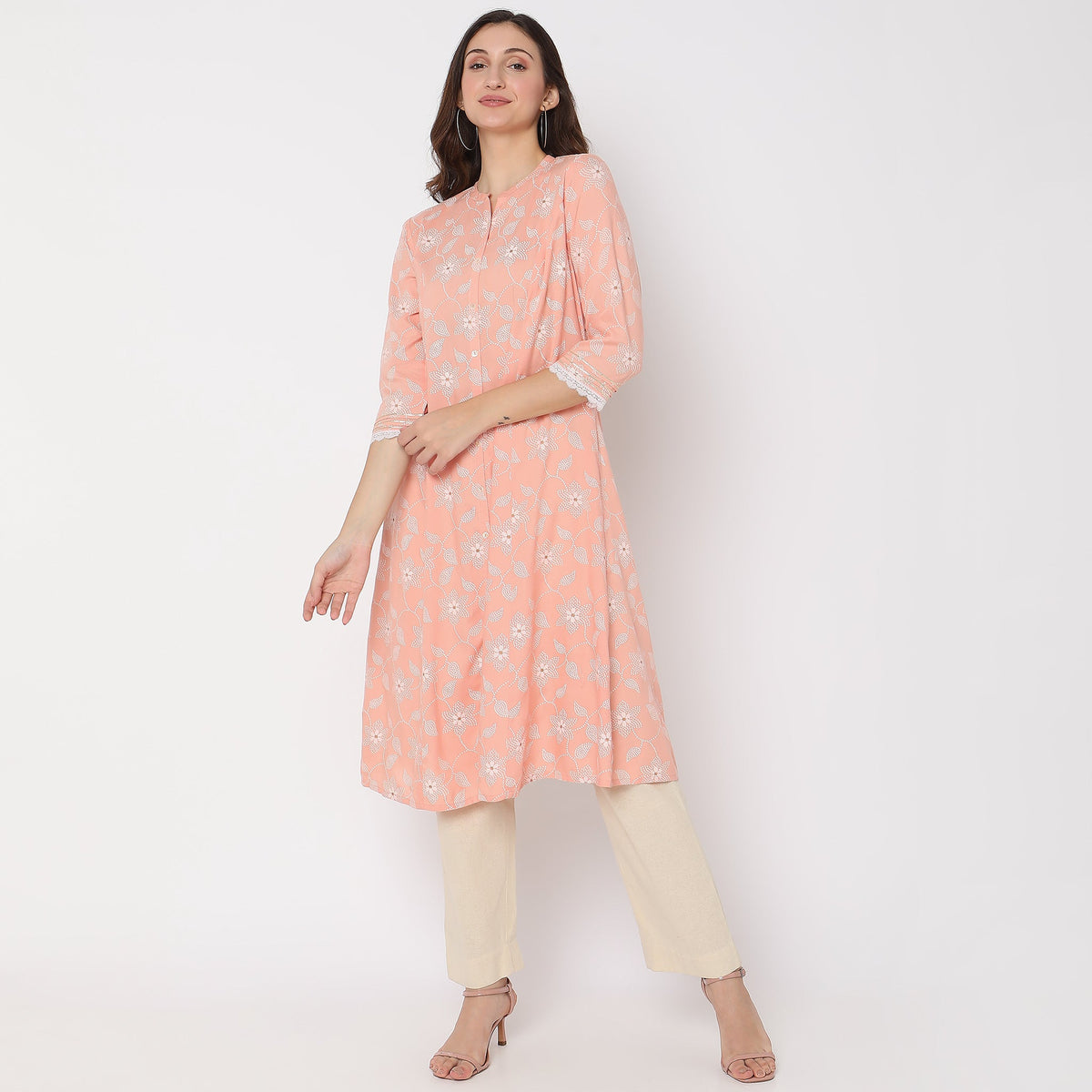 Women Wearing Flare Fit Printed Kurta