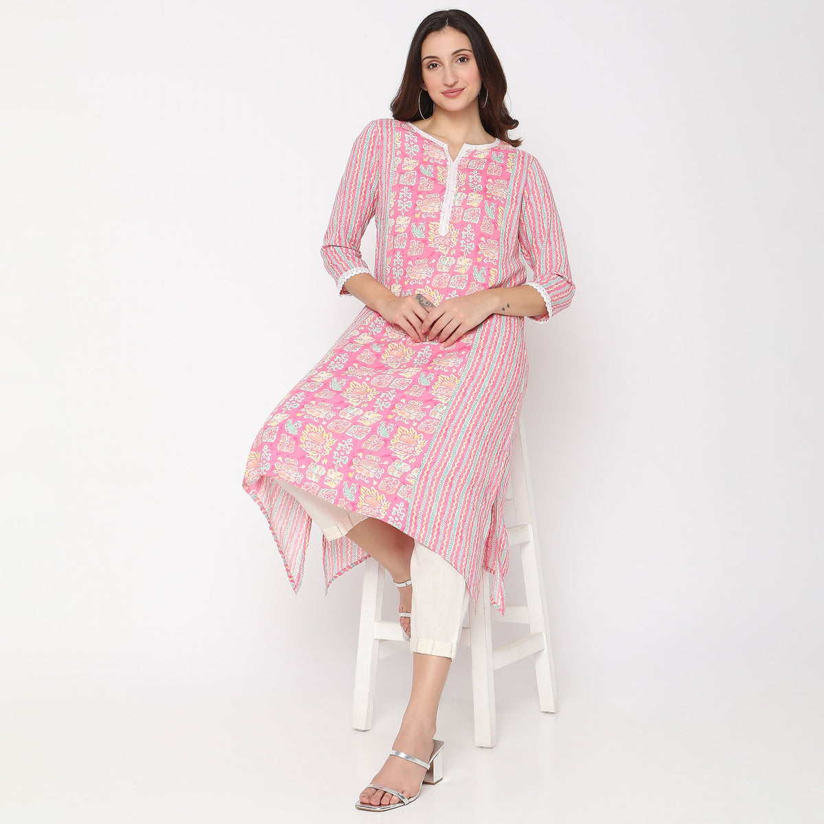 Women Wearing Flare Fit Printed Kurta