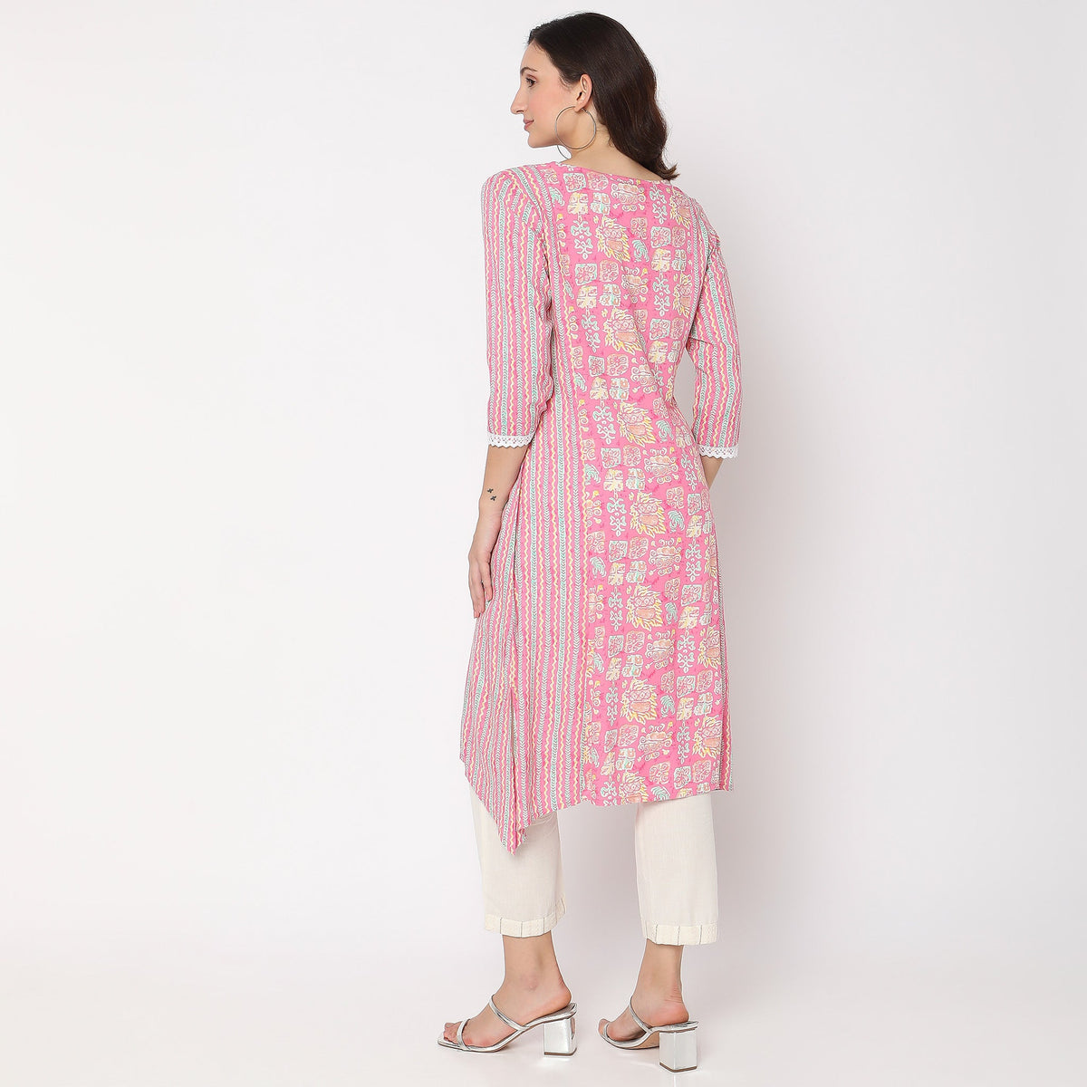 Women Wearing Flare Fit Printed Kurta