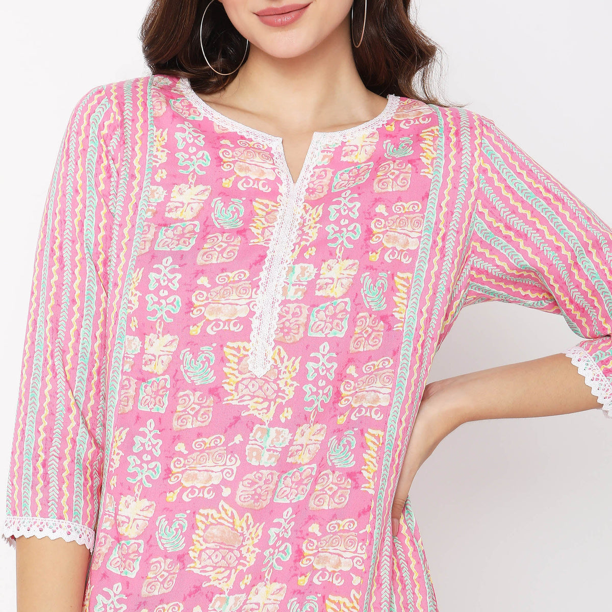 Women Wearing Flare Fit Printed Kurta