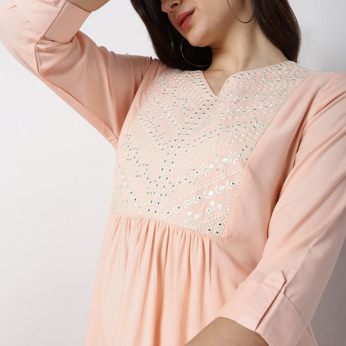 Women Wearing Flare Fit Embellished Kurta