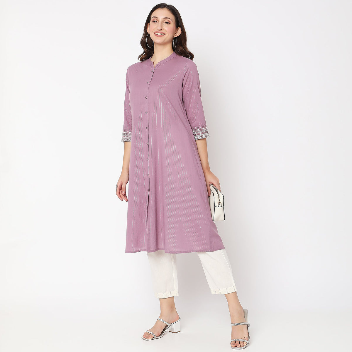 Women Wearing Flare Fit Embellished Kurta