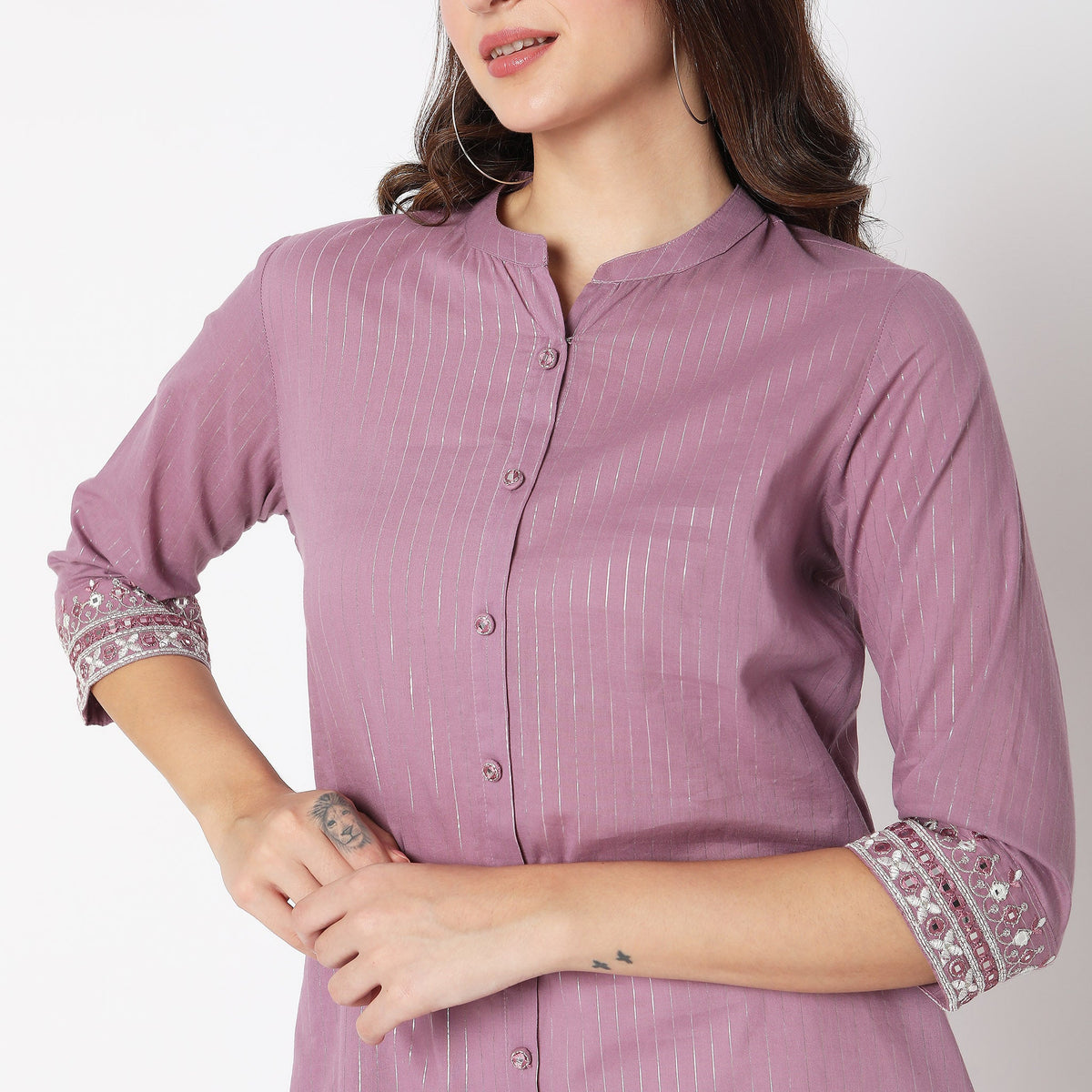 Women Wearing Flare Fit Embellished Kurta