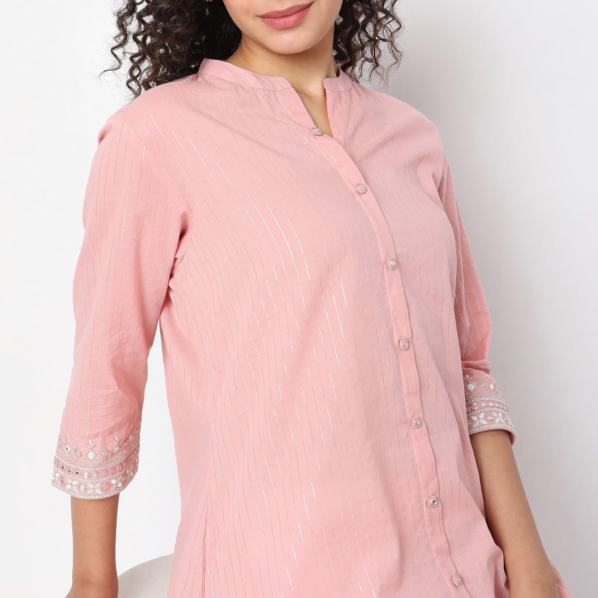 Women Wearing Flare Fit Solid Kurta