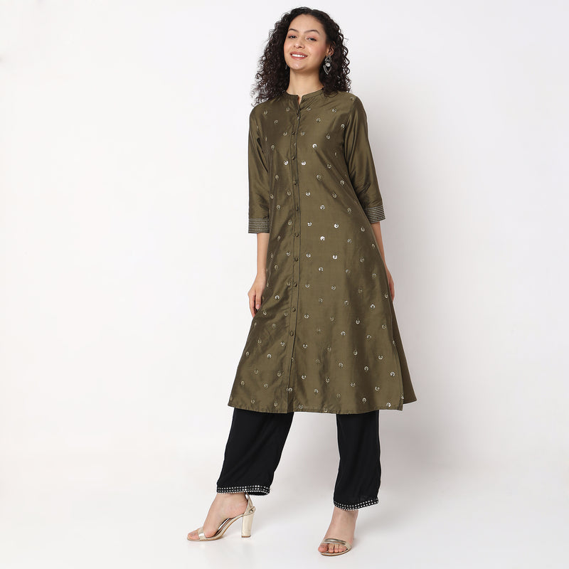 Flare Fit Embellished Kurta