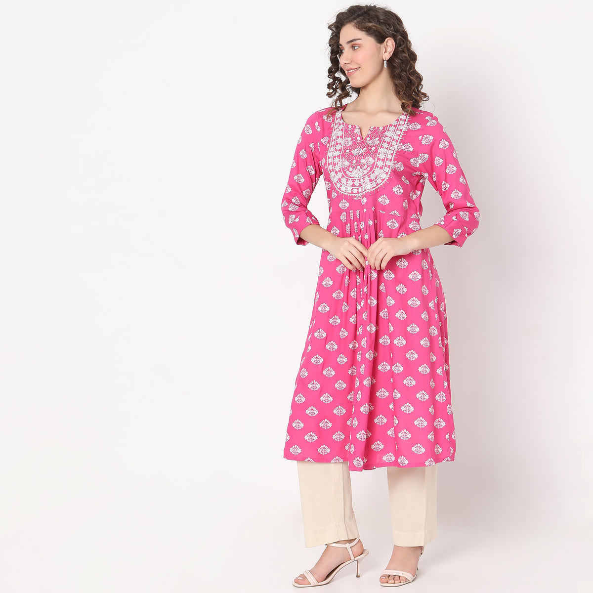 Flare Fit Embroidered Kurta