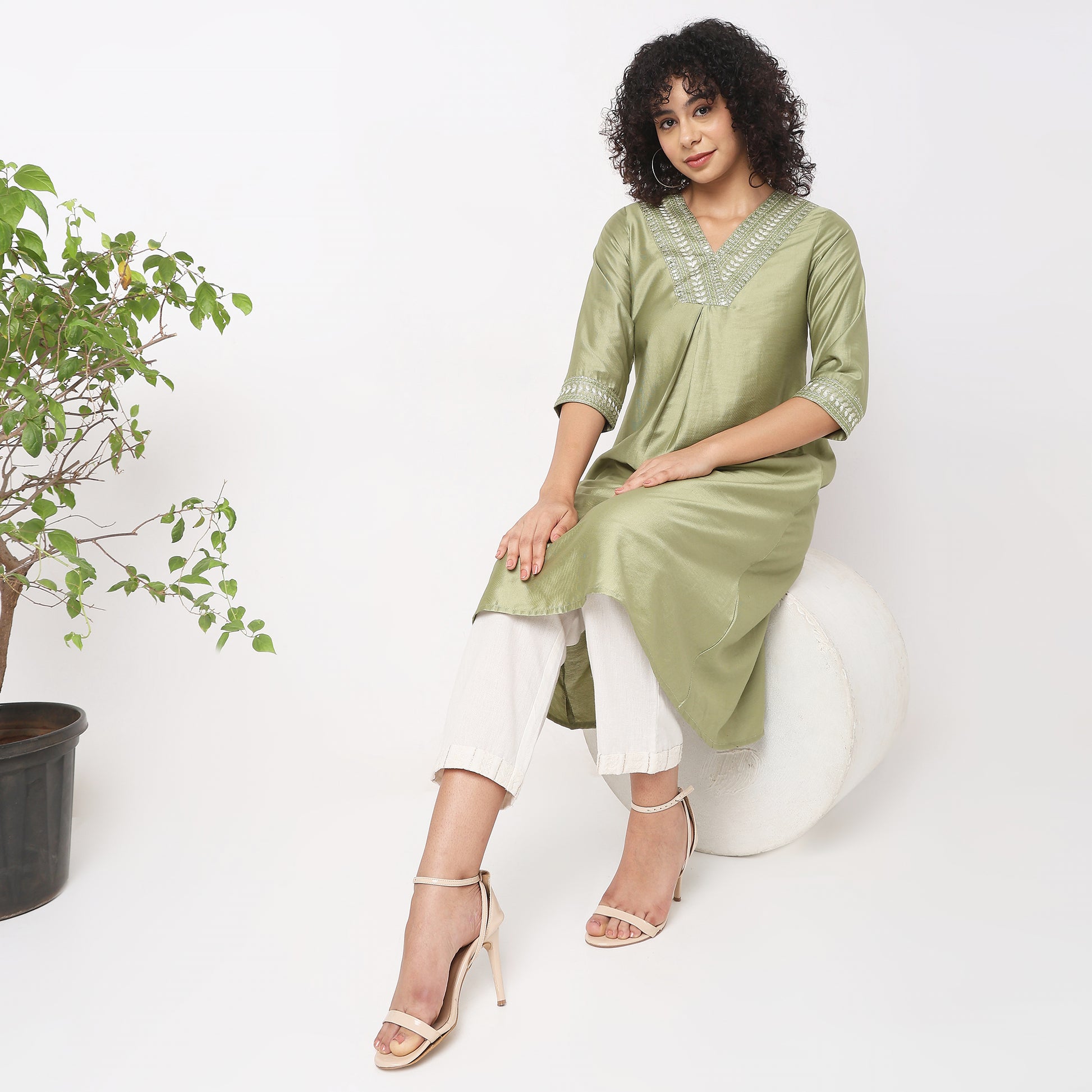 Flare Fit Embroidered Kurta