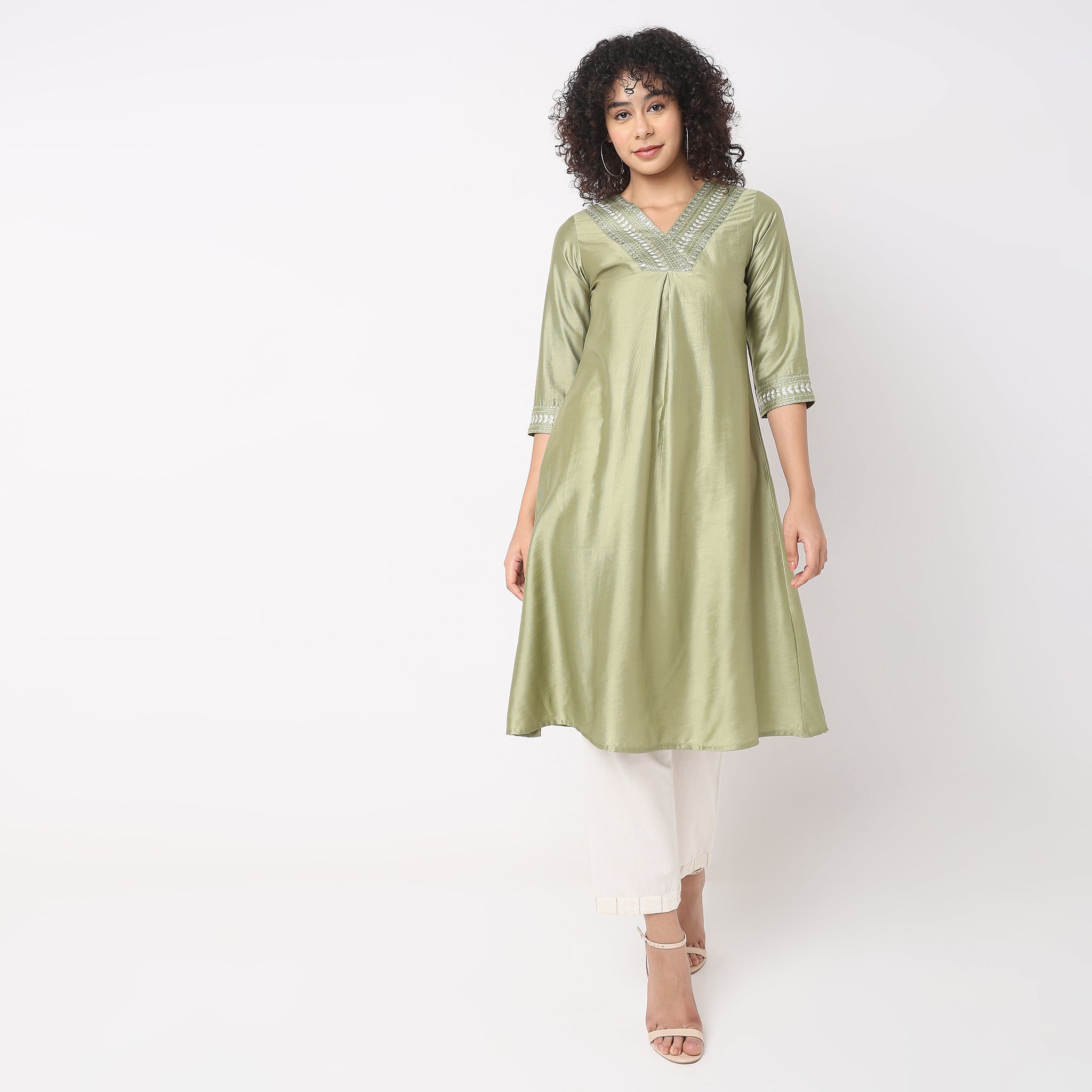 Flare Fit Embroidered Kurta