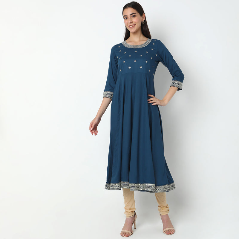 Flare Fit Embellished Kurta