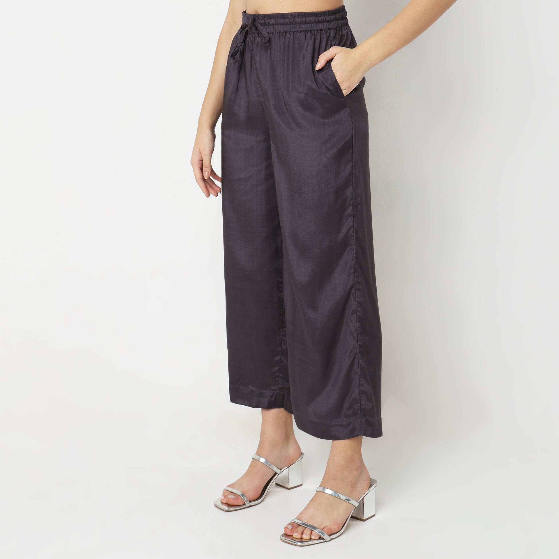 Mid Flare Solid Mid Rise Palazzos