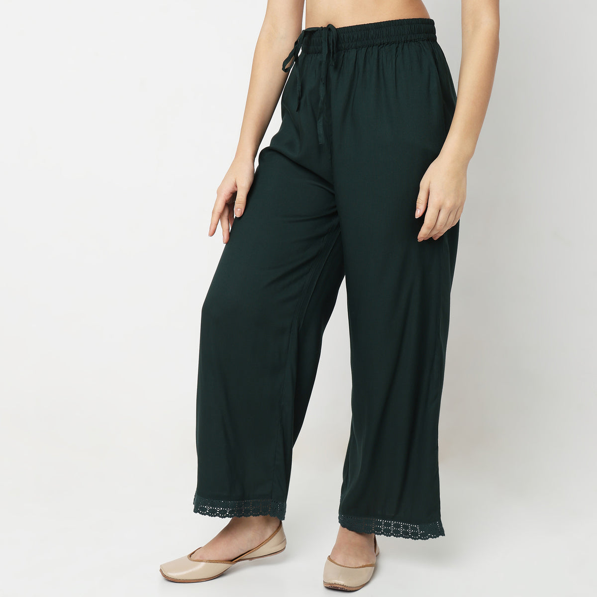 Straight Fit Solid Mid Rise Palazzos