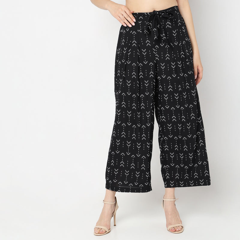 Flare Fit Printed Mid Rise Palazzos