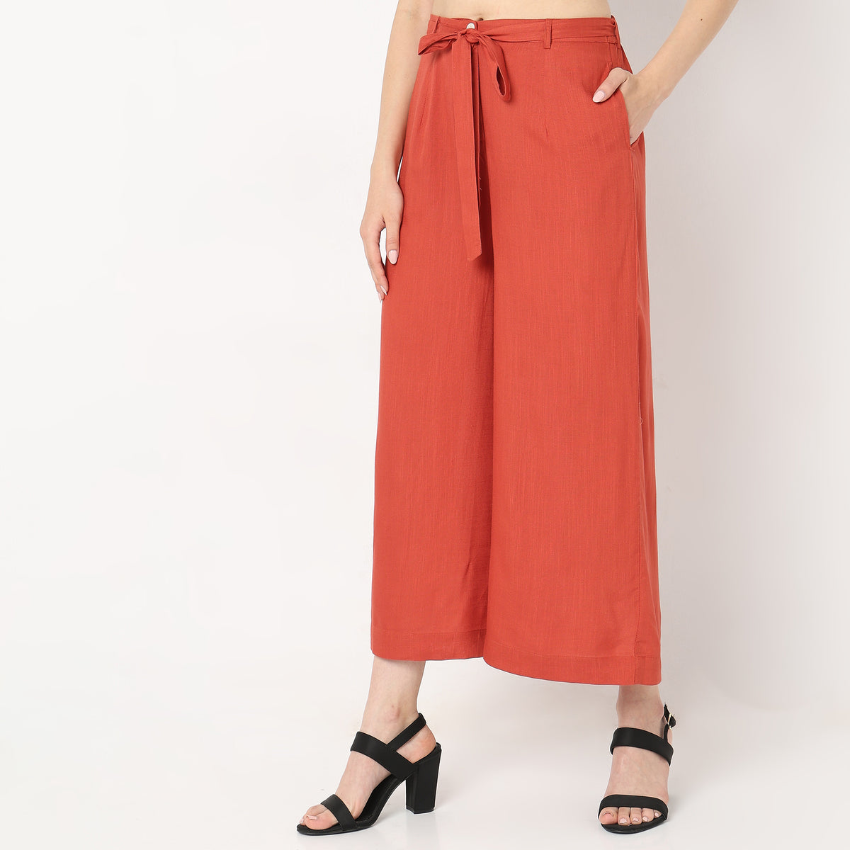 Mid Flare Solid High Rise Palazzos